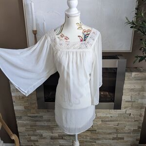 Elegant Sheer White Blouse/ Dress with Lace Detail